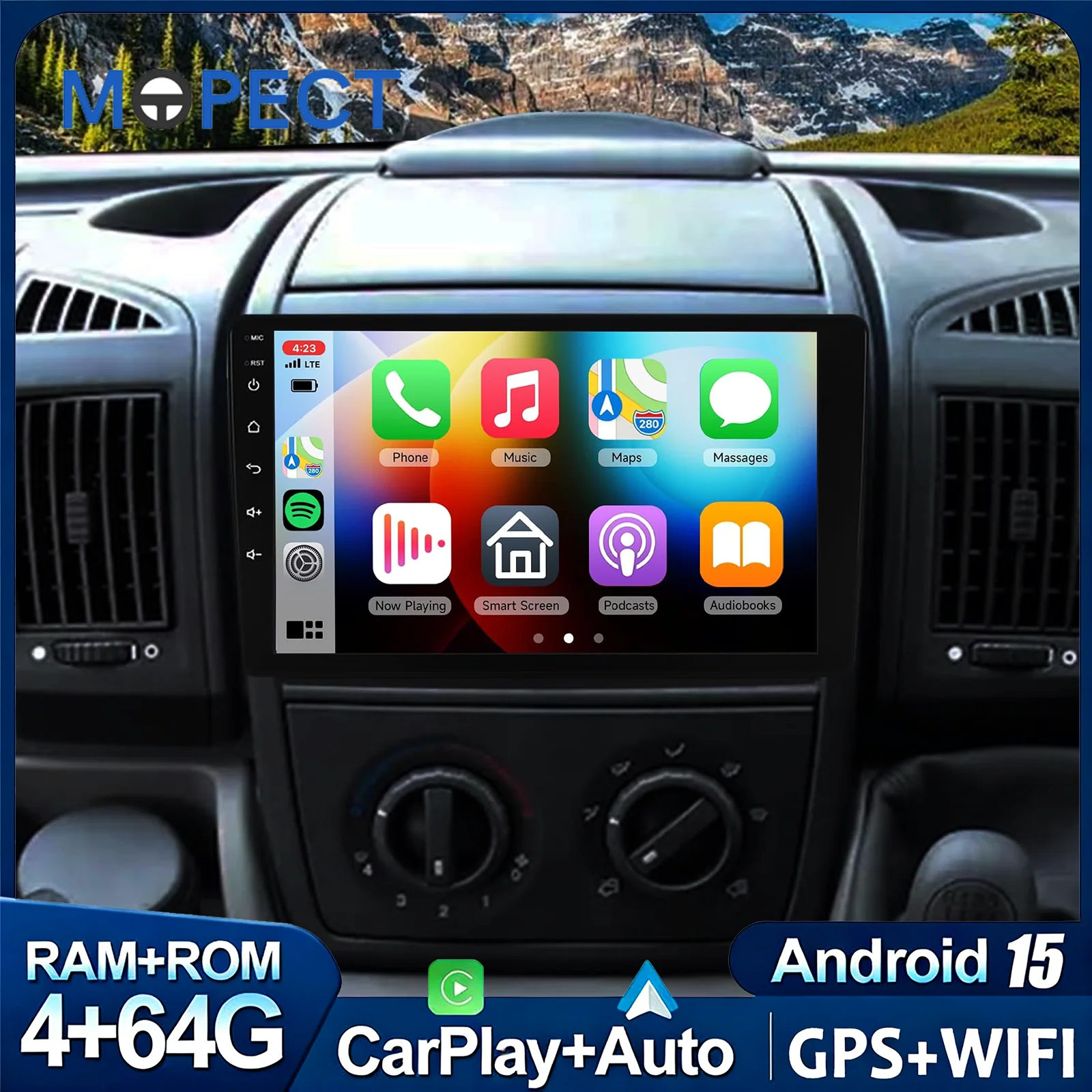 Radio para Auto MOPECT Android 15 para Fiat Ducato, Peugeot Boxer, Citroen Jumper 2006-2022, Carplay Inalámbrico, Multimedia, Android Auto, AM 1