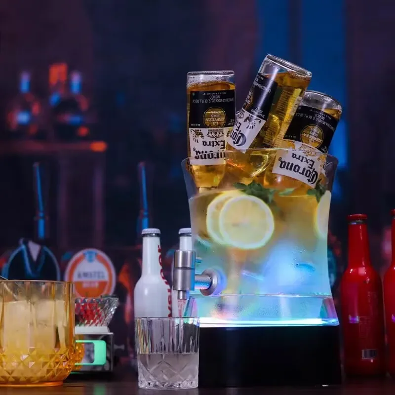 4L Acrylic Light Up Ice Bucket With Tap RGB Color Changing LED Cooler Bucket For Champagne Wine Drinks Beer Bottles used