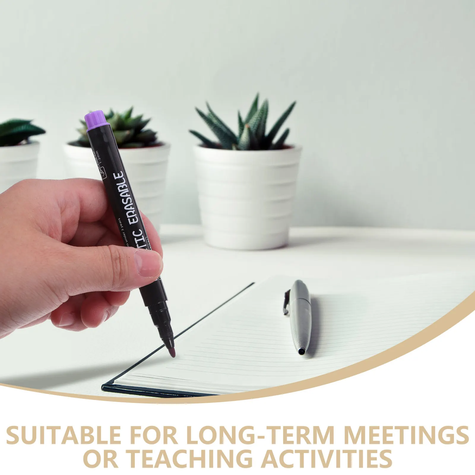 8개입 자석 드라이 이레이즈 마커 세트, 인체공학적 디자인, 빠른 지우기, 탈부착 가능한 캡, 금속 표면 및 화이트보드에 강력한 접착력, 흰색