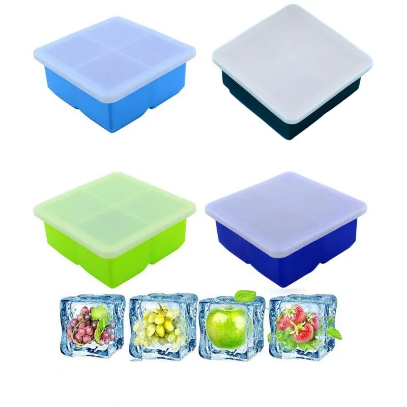 5CM Big Ice Cube Maker Trays Silicone Square Ice Mold Mould for Whiskey  Cocktail Brandy Large Cubitera Ice Tray with Lid - AliExpress