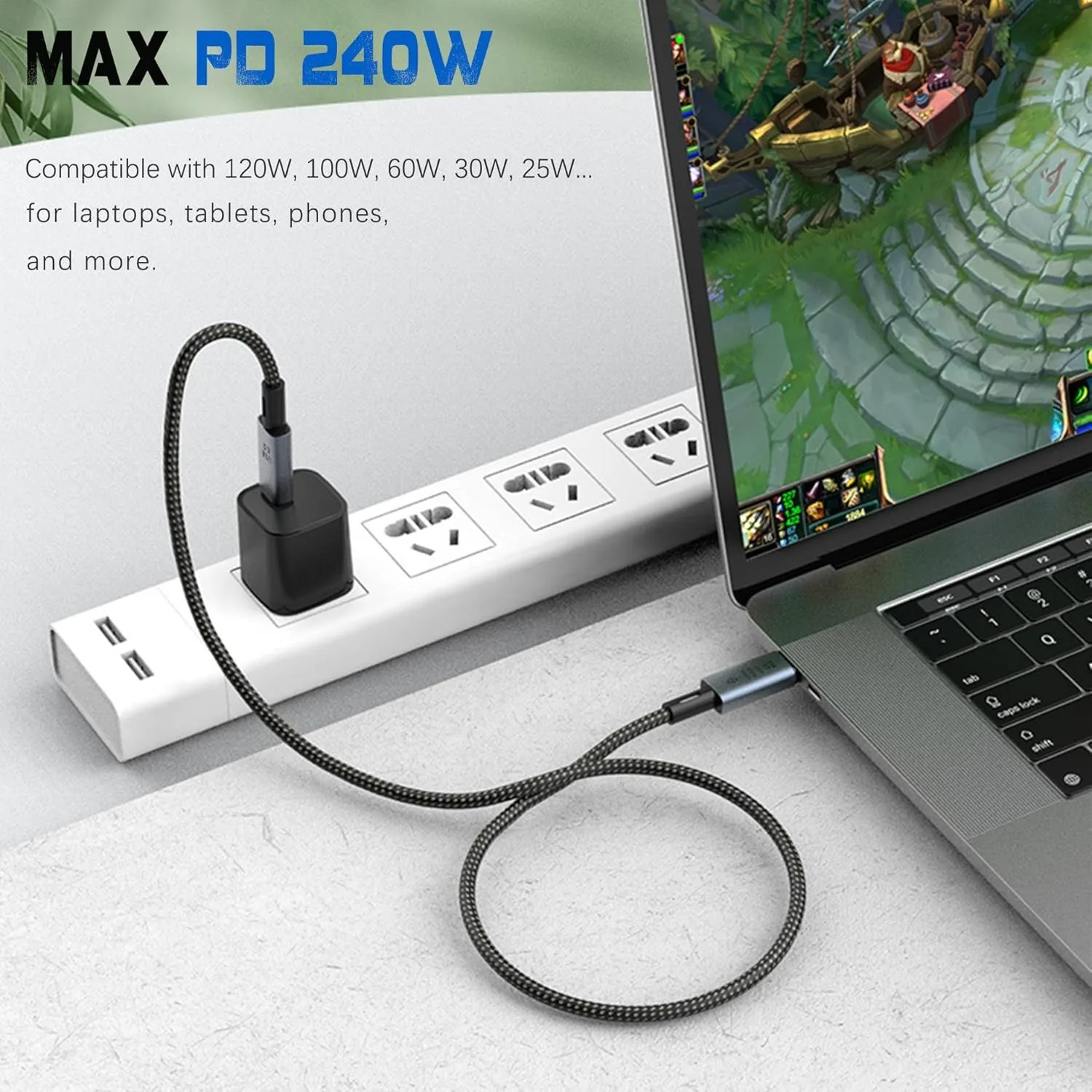 Thunderbolt5/4/3과 호환되는 80Gbps USB 4 V2.0 케이블 16K/듀얼 8K 디스플레이용 120Gbps 대역폭 노트북용 240W 고속 충전