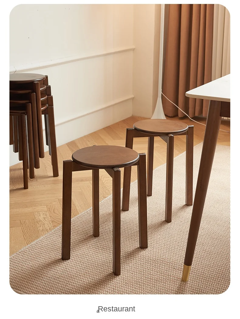 Dining Table Stool Household Solid Wood Living Room Dining Room Stackable Modern Simple Square Round Rubber Wood Drop-shipping