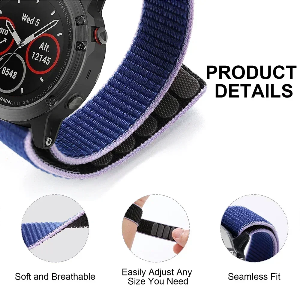 Premium Nylon Hook & Loop Strap Watchband - Durable & Adjustable 26mm/22mm Bracelet