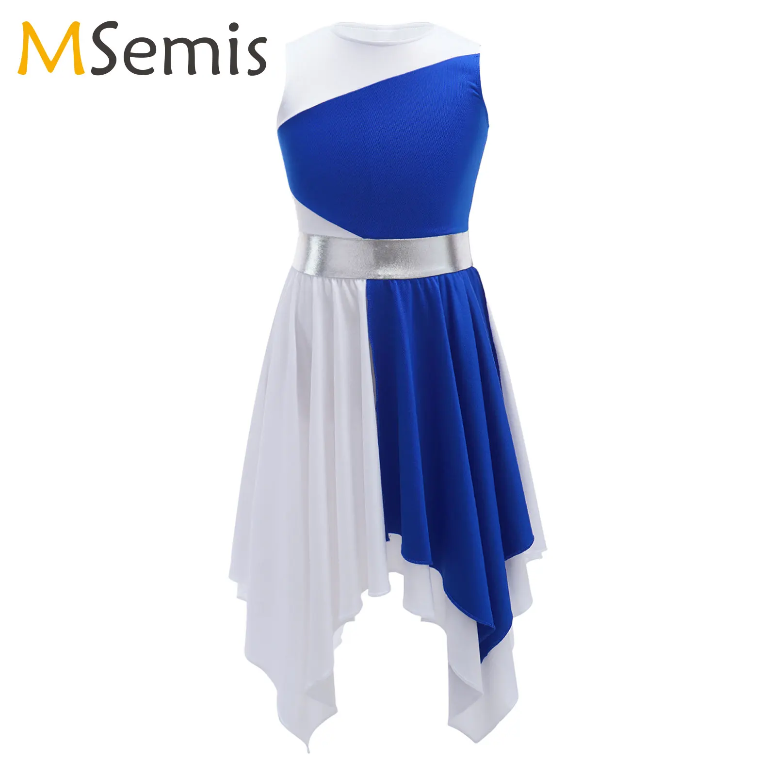 

Kids Girls Liturgical Praise Lyrical Dance Dress Asymmetrical Hem Dress for Church Choir Ballroom Waltz Stage Performance Dress