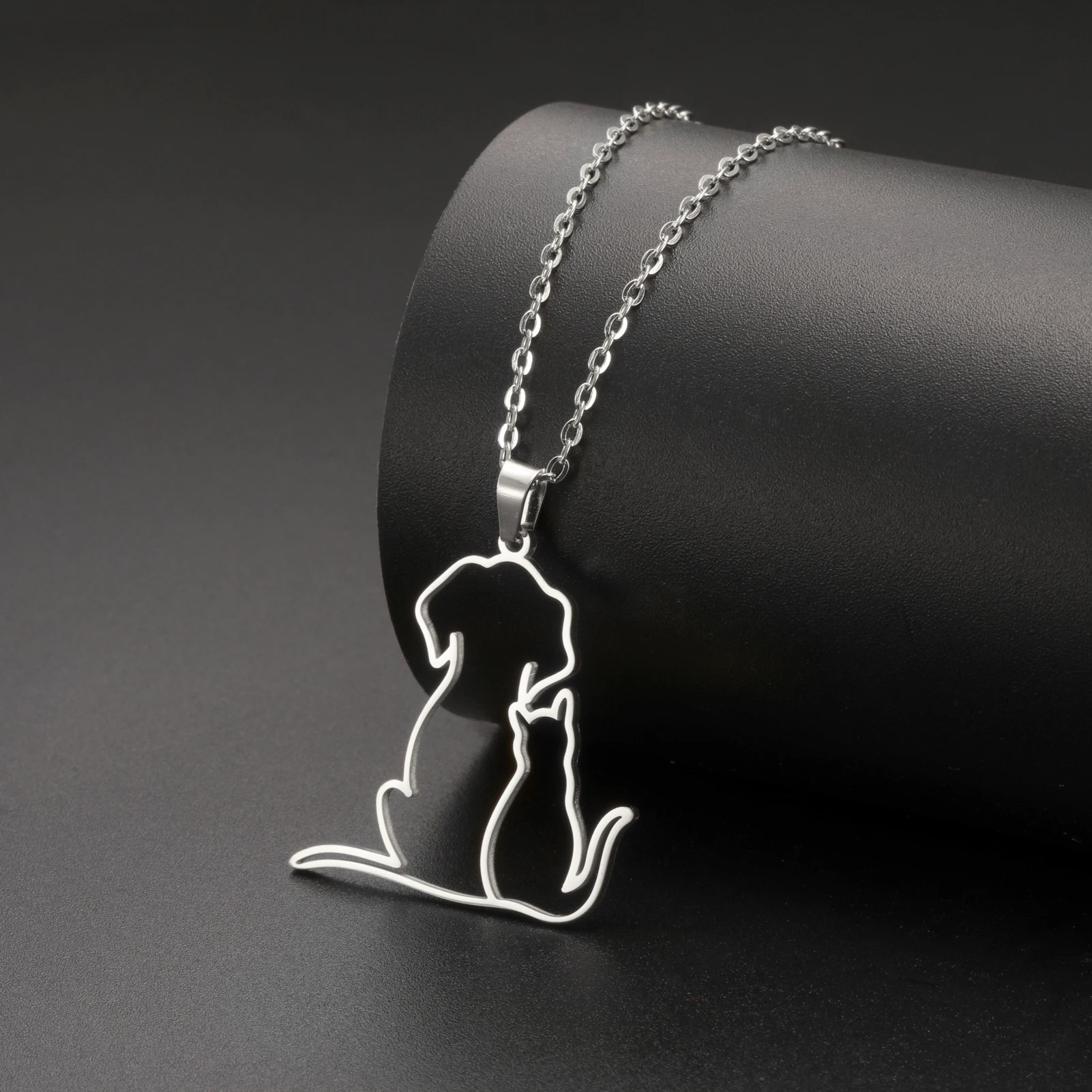 COOLTIME Niedliche Hugging Cats Kitten Anhänger Halskette für Frauen Edelstahl Trend Tier Haustier Hund Halskette Schmuck Geschenk – Detail 9