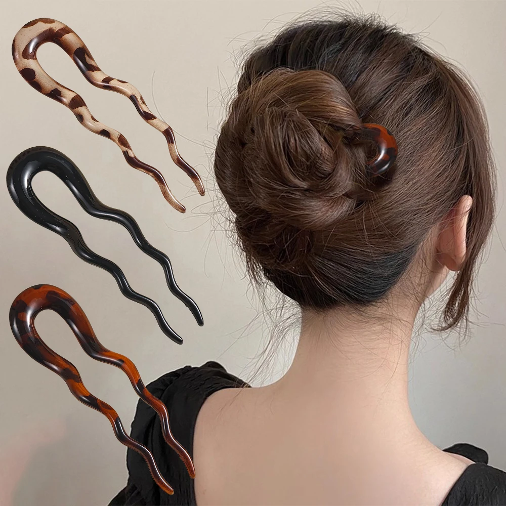 Leopard Acetate Wavy Hair Stick - Vintage Tortoise Hairpin Accessory