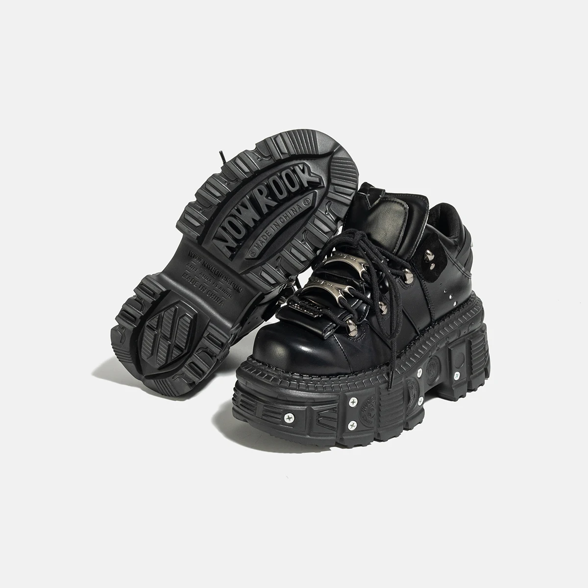 Gothic Dark Platform Thick Bottom Punk Metal Height-Increasing Leather Women's Small Rock Lace-up Rivet Shoes 4