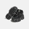 Gothic Dark Platform Thick Bottom Punk Metal Height-Increasing Leather Women's Small Rock Lace-up Rivet Shoes 4