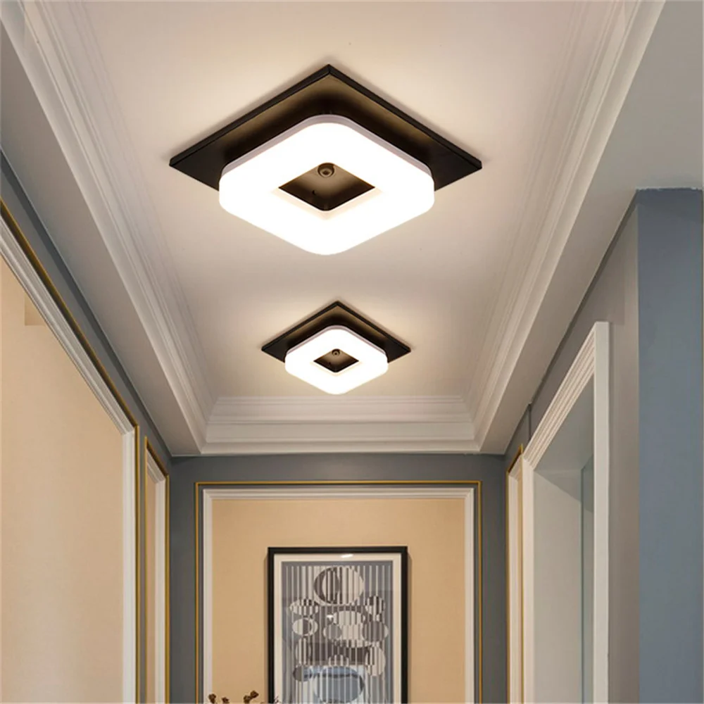 Flush Mount led Ceiling Light Fixtures Square Black 8W Modern Ceiling Lamp for Hallways Balcony Cloakroom Small Closet Washrooms