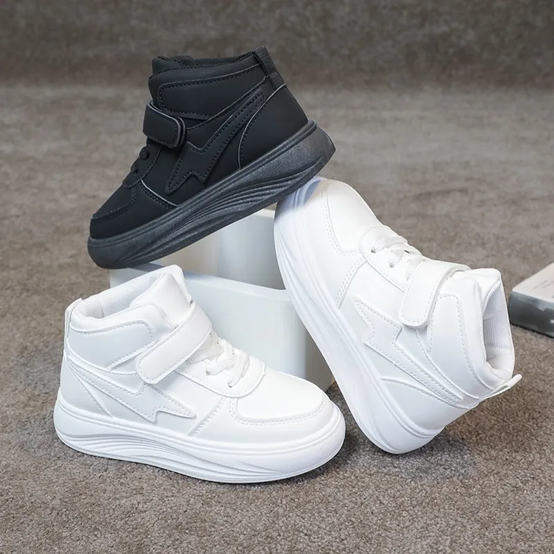 Children's Sneakers Autumn Winter Boys Sport Shoes Girls Warm Cotton Lined Casual Shoes White Student Teen Running Flats