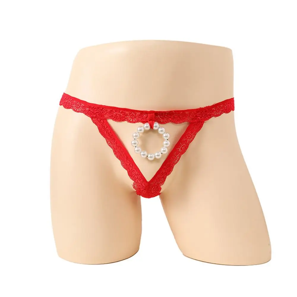 

Men's Elastic Underwear Pearl Hollow Lace Triangle Thong Fun Underwear Male Fun Underwear Knickers Tanga Gay Slips Lingerie