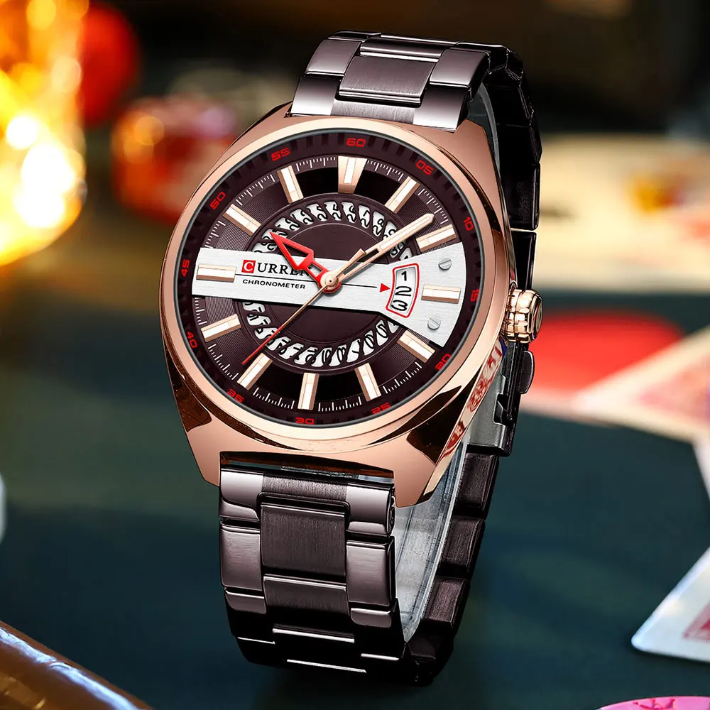 Relógio esportivo casual masculino de pulso azul de aço inoxidável com data automática de quartzo à prova d'água_voghion.com