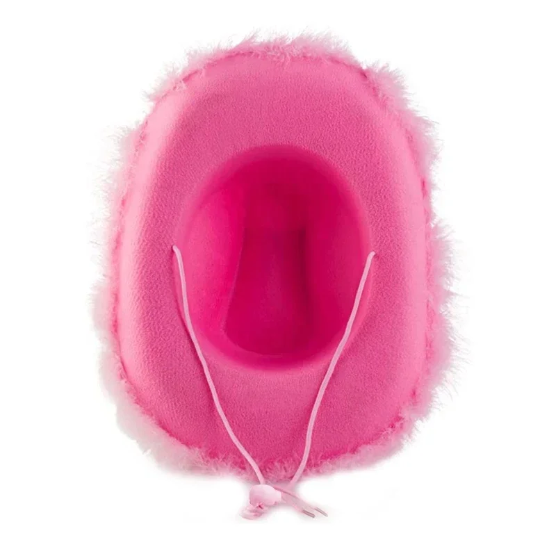 Beautiful Wide Brim Pink Cowgirl Hat Feather Brim Cowboy Hat All-match for Carnival Cosplay Street Shooting Шапка Женская 2