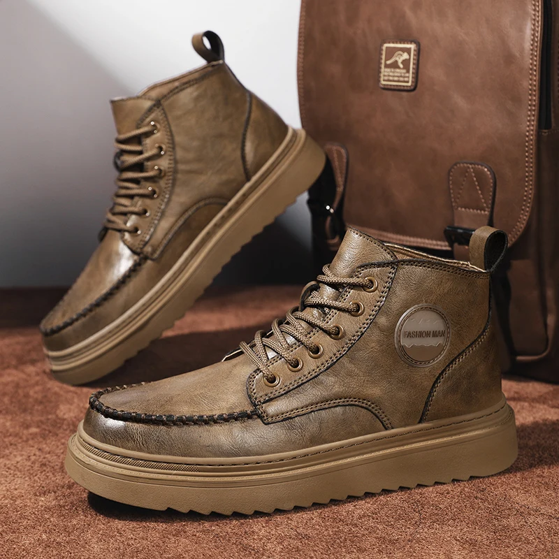 

Men's Chukka Boots Waterproof Leather Casual Lace Up Ankle Oxford Boots Daily Dress Shoes For Men