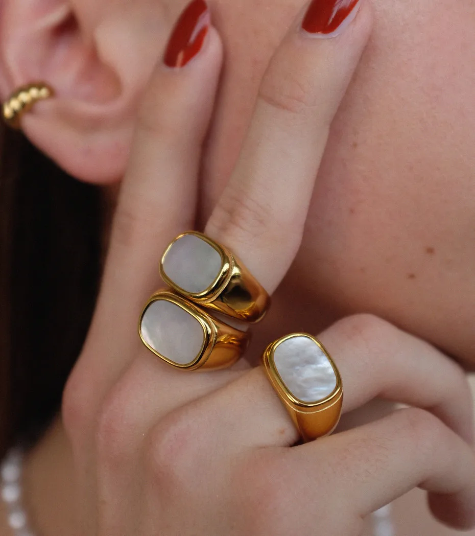 Stainless Steel Chubby Rings Women Zircon Shell Delicate Female Engagement Jewelry
