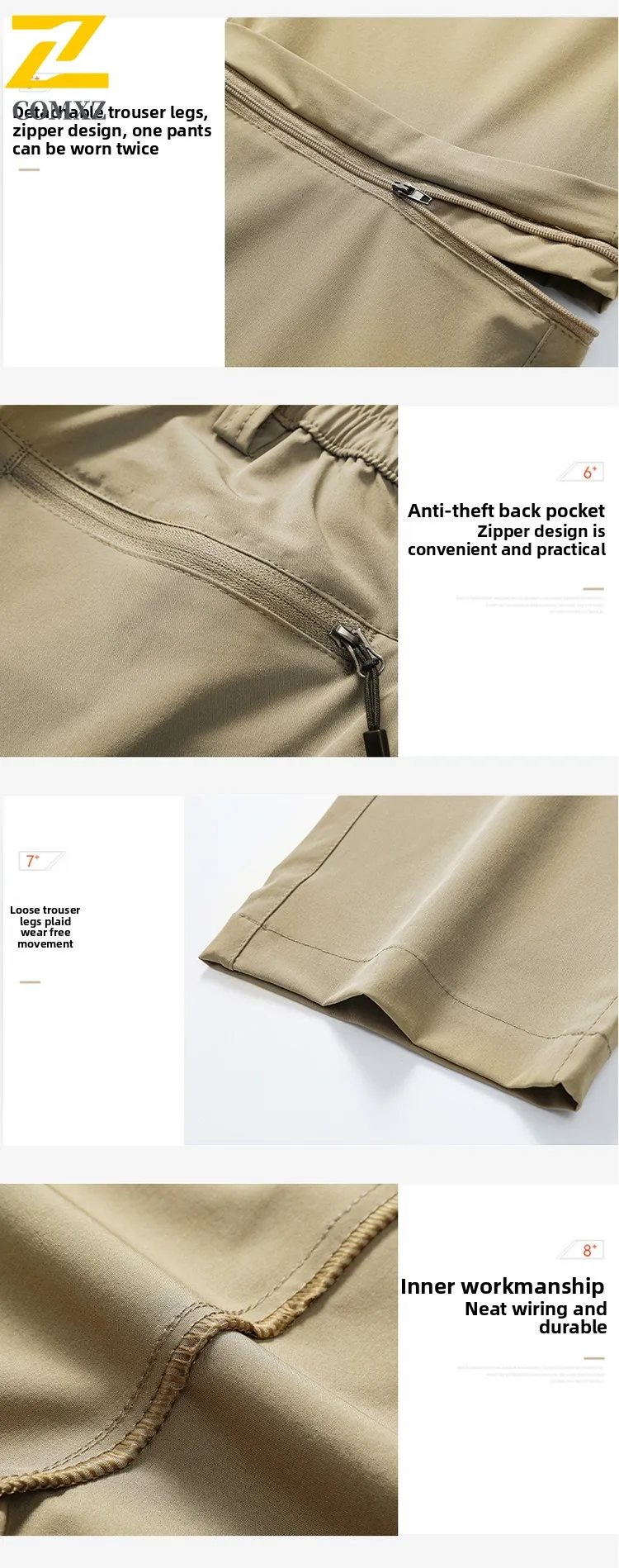 EiAO Men's Quick-Dry removable Hiking Pants Summer Lightweight Water-Resistant Windproof Outdoor Camping Fishing Trekking UPF50+