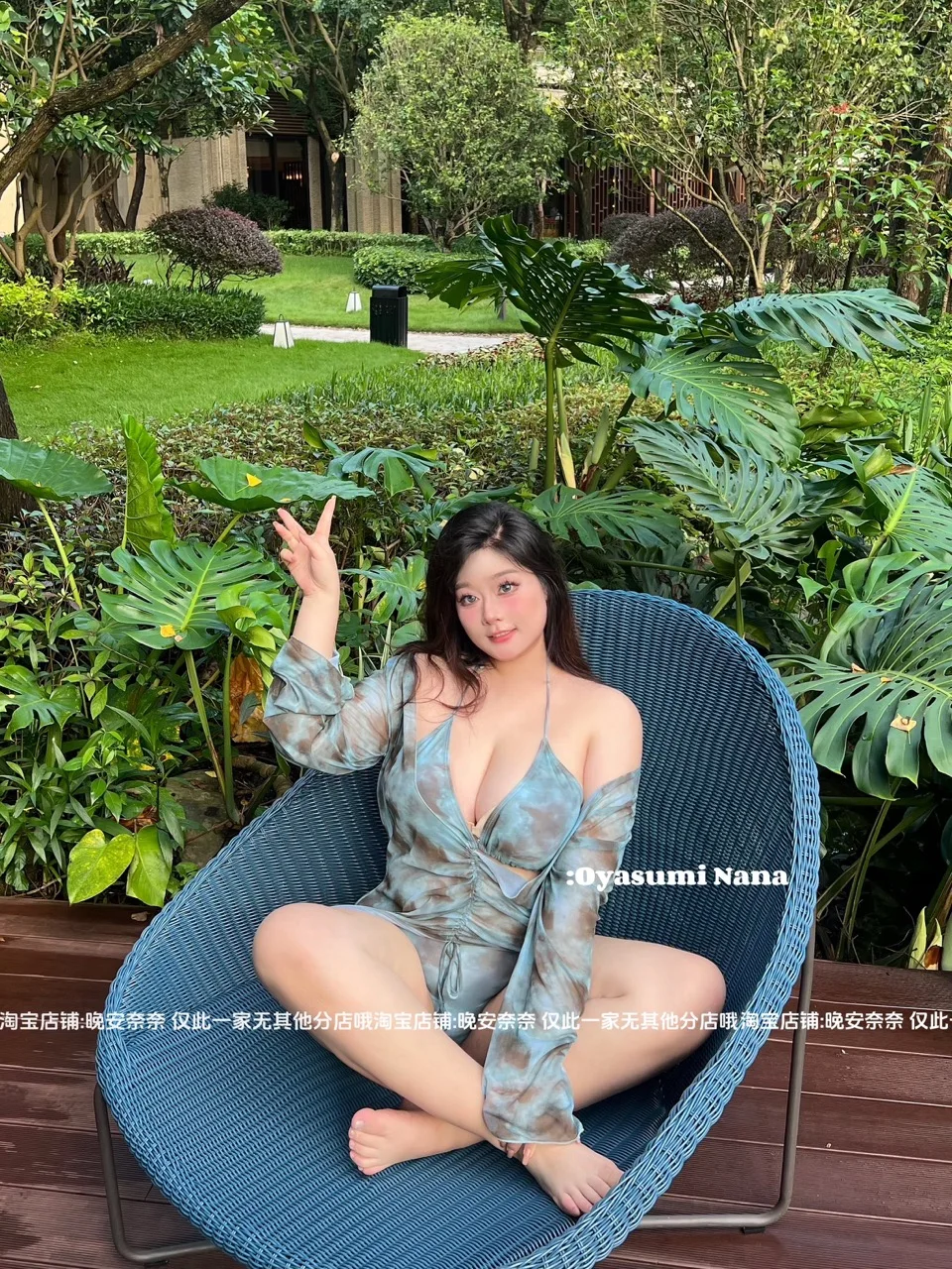 Good Night Nana Blue Tears Spicy Girl plus Size Embroidered Bikini Tee Piece Set Slimming Separate Swimsuit Hot Spring