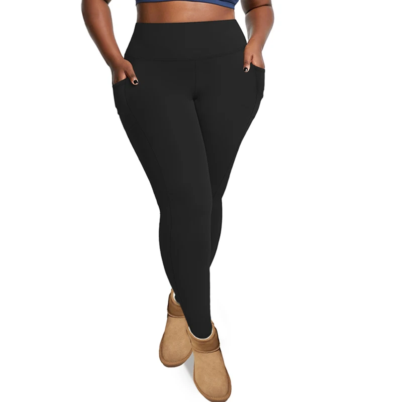 Plus Size Women Yoga Pants Fleece Lined High Waist Winter