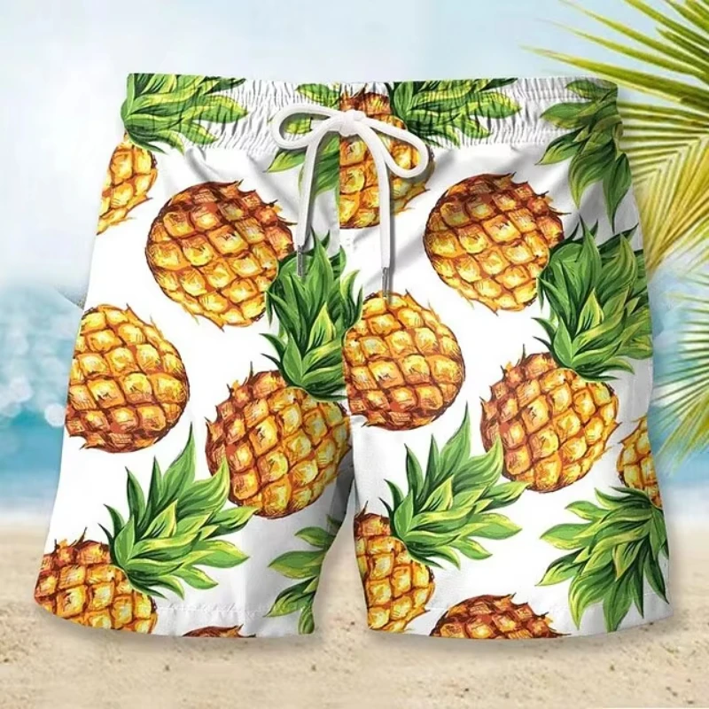 Men's Shorts Summer 3d Print Shorts Casual Drawstring Elastic Waist Fruit Pineapple Breathable Soft Short Fashion Streetwear