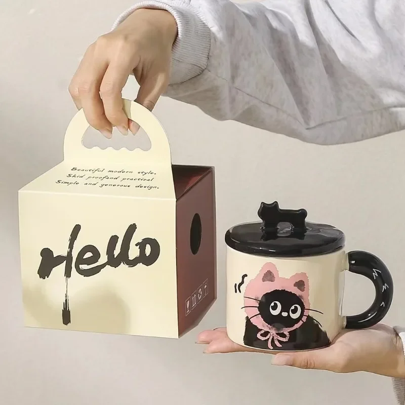 Creative personality cat mug with lid  cute ceramic coffee cup office cup gift drinking water cup souvenir