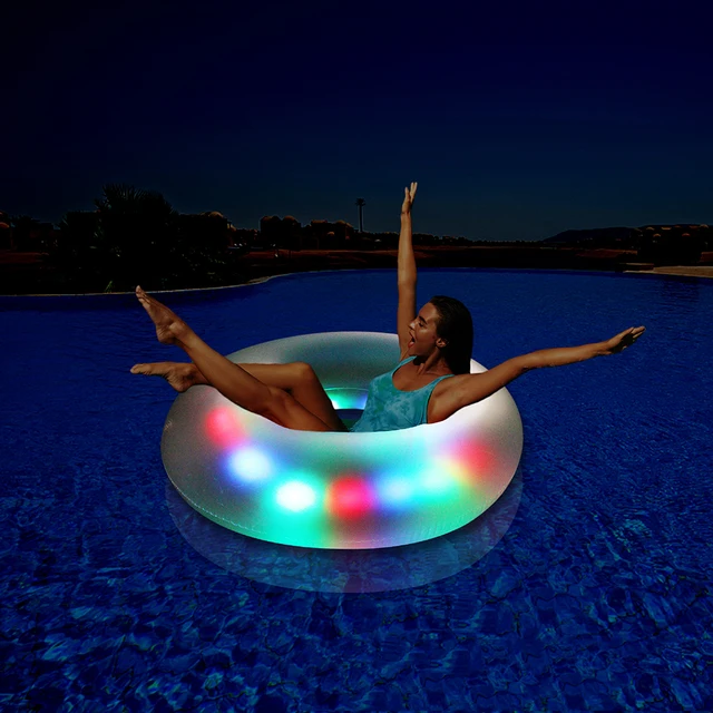 Summer  Swimming Pool Ring Inflatable Floating Row Water Hammock Multi-Color LED Swimming Toys Unisex Beach Party Waterproof Toy 4