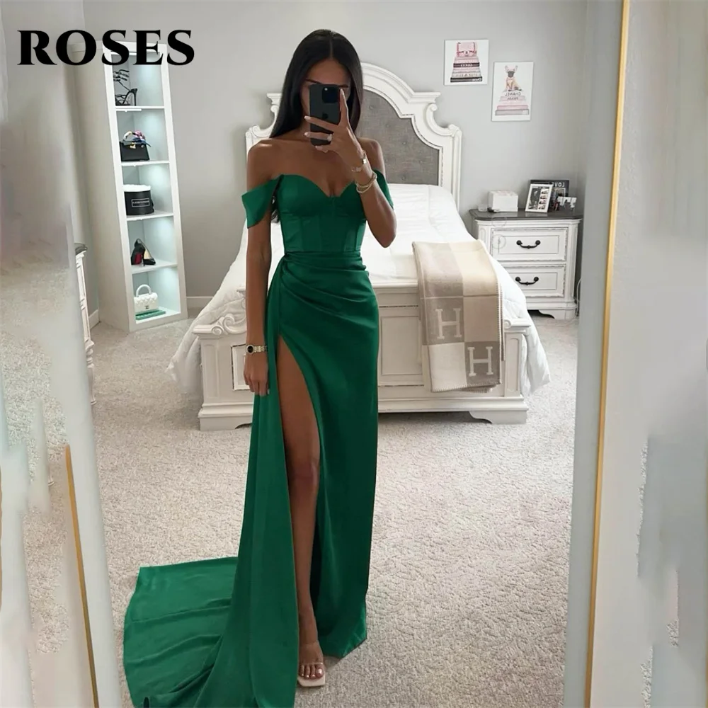 

ROSES Green Stain Party Dress Elegant Sexy Side Split Celebrity Dresses Mermaid Special Occasion Dresses for Prom robes du soir