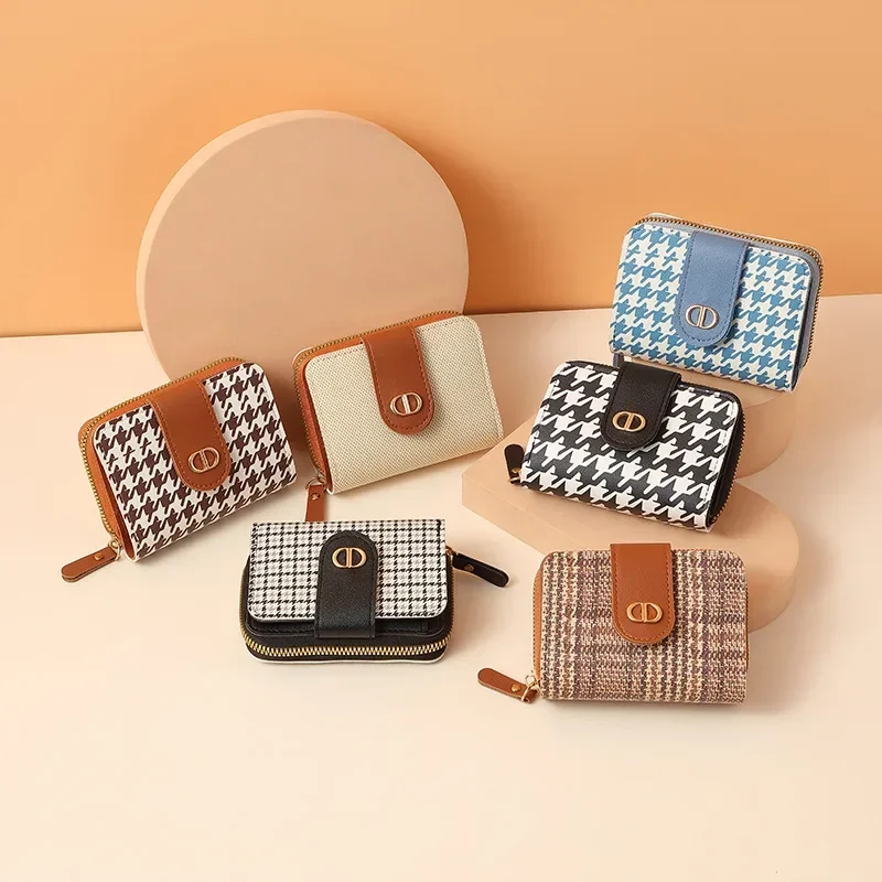 

Light Luxury Women Short Wallet Buckle Zipper PU Leather Coin Purse Multi Card Anti Demagnetization Large Capacity Small Wallet