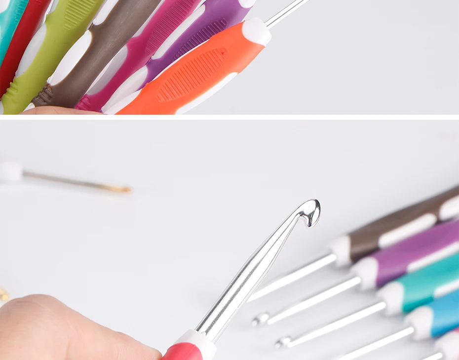 Description Picture 6 of item9Pcs Crochet Hook Hand Knitted Crochet Aluminum Crochet Needles With Colorful Grip DIY Process Tool Knitting Needles Set