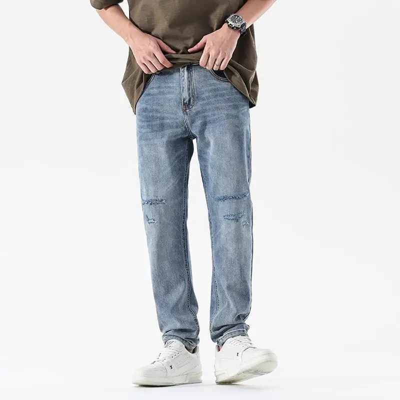 

Summer Light-Colored Loose Jeans Men's Straight-Leg Trousers Thin Fashion Brand Retro Tappered Pants Men's Spring and Summer