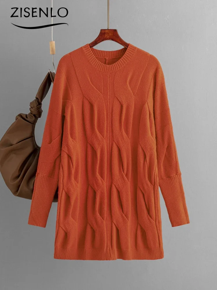 

Vintage Knitwear Autumn New Pullover Knit Sweater Loose Casual Round Neck Twisted Flower Medium-length Sweater Woman Clothing
