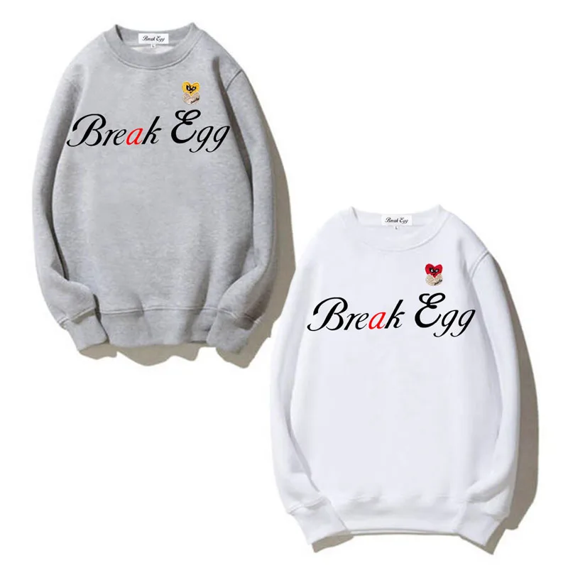 

Break Egg Men Women Sweater Heart Eggshell Embroidery Letter Printing Cotton O-neck Long-sleeved Pullover Autumn Loose Sweater