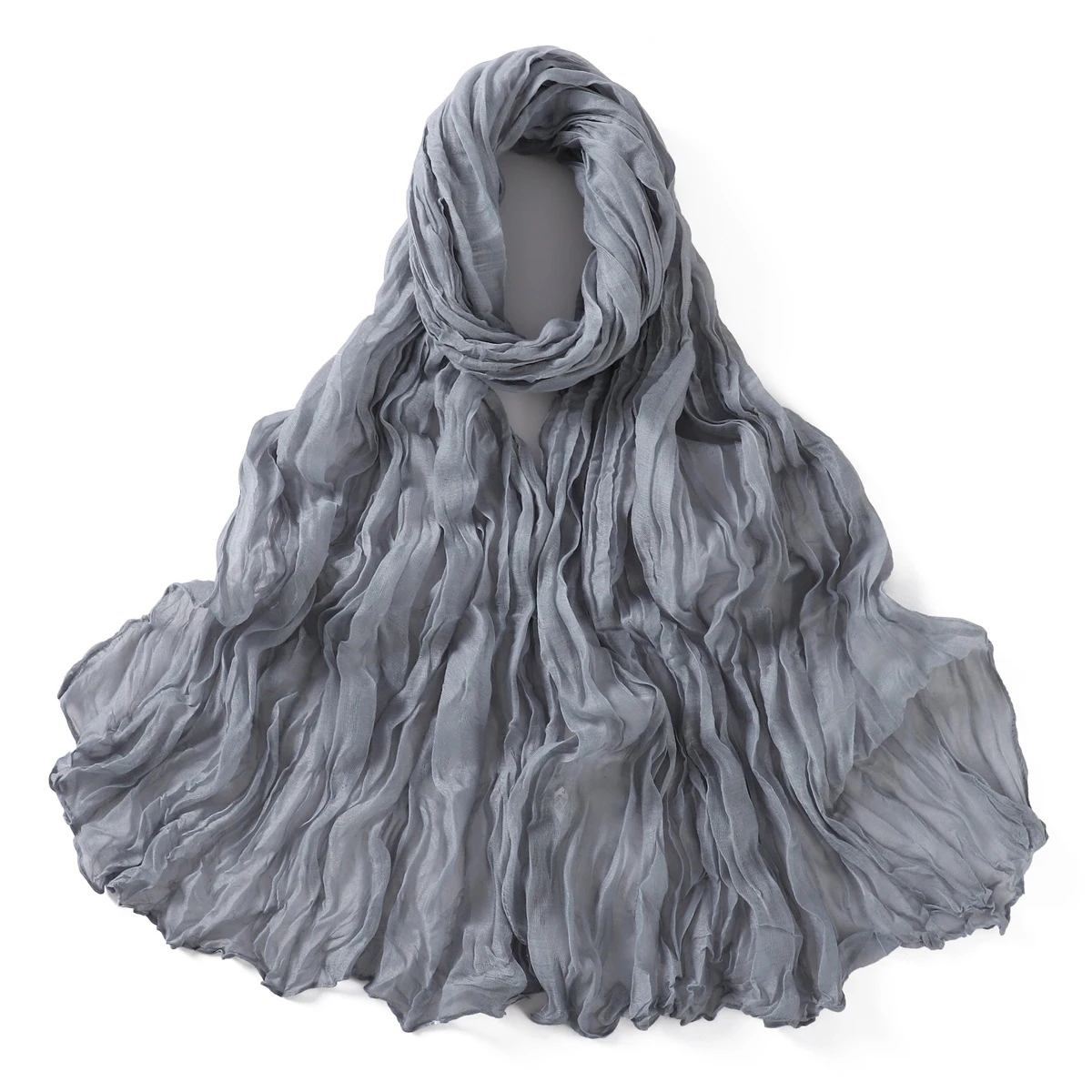 Women's Lightweight Crumpled Cotton Voile Scarf - Spring Solid Color Shawl Wrap