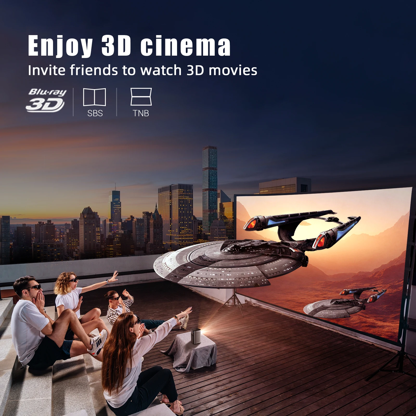 Mini Outdoor Teaching Pocket Portable Smart Android 3D 4K Video 1080P Projector with Auto-Focus 8000mAh Li-Battery