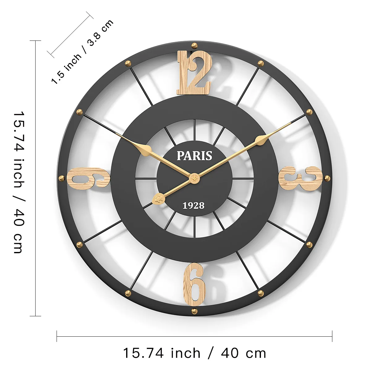 Large Black 4 Numbers Paris Wall Clock 40cm  