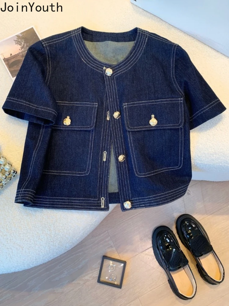 Streetwear Denim Jackets for Women Short Sleeve Summer Jean Jacket Outwear 2025 Ropa Mujer Fashion Vintage Coat Cropped Tops - 6