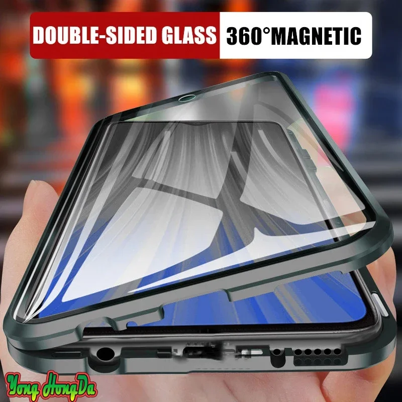 

Металлический магнитный чехол для Xiaomi Redmi Note 9A 10 9C 7 10S 9S 9T 9 8 8T 8A Poco M3 X3 NFC 10T Pro, двухсторонний чехол из закаленного стекла
