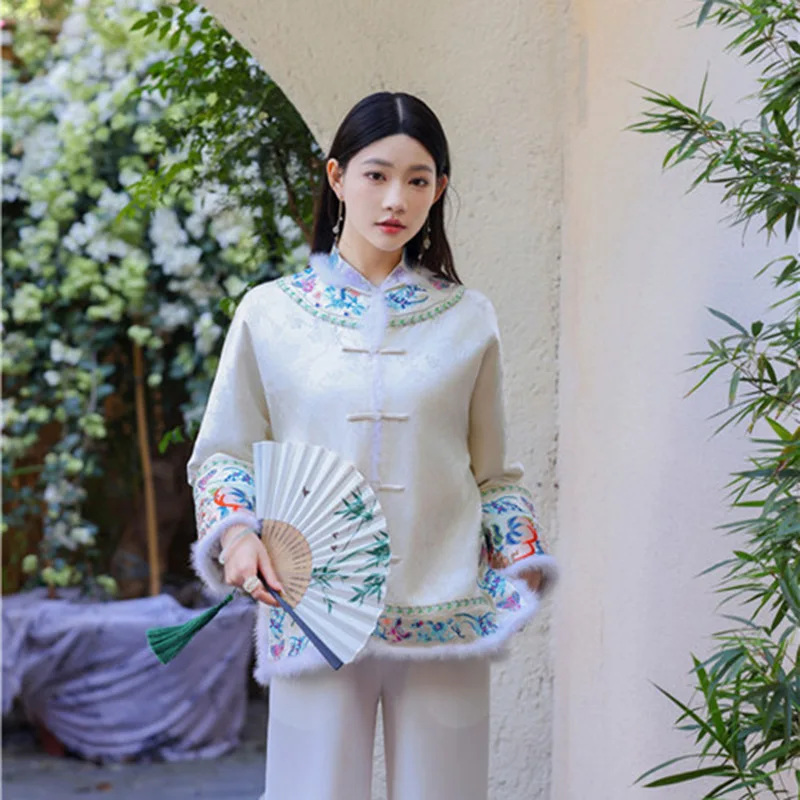 

Winter New Chinese style Cotton Clothes High Grade Acetate Satin Vintage Chinese Style Elegant Cotton Clip Women's Top