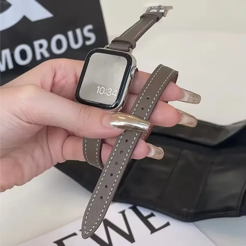 Elegant Double-Loop Leather Watch Strap Bracelet