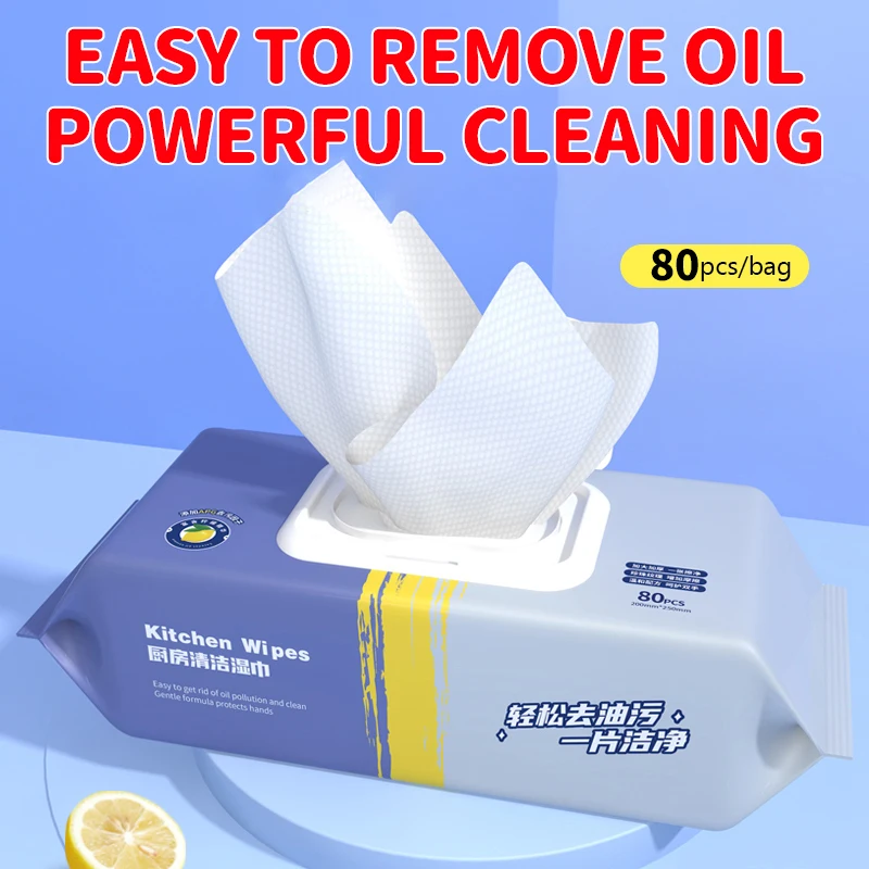 1 Pack (80 pcs) Extra Large Kitchen Wipes Kitchen Dish Cleaning Wipes Water Stain and Grease Cleaning Wipes No Rinse