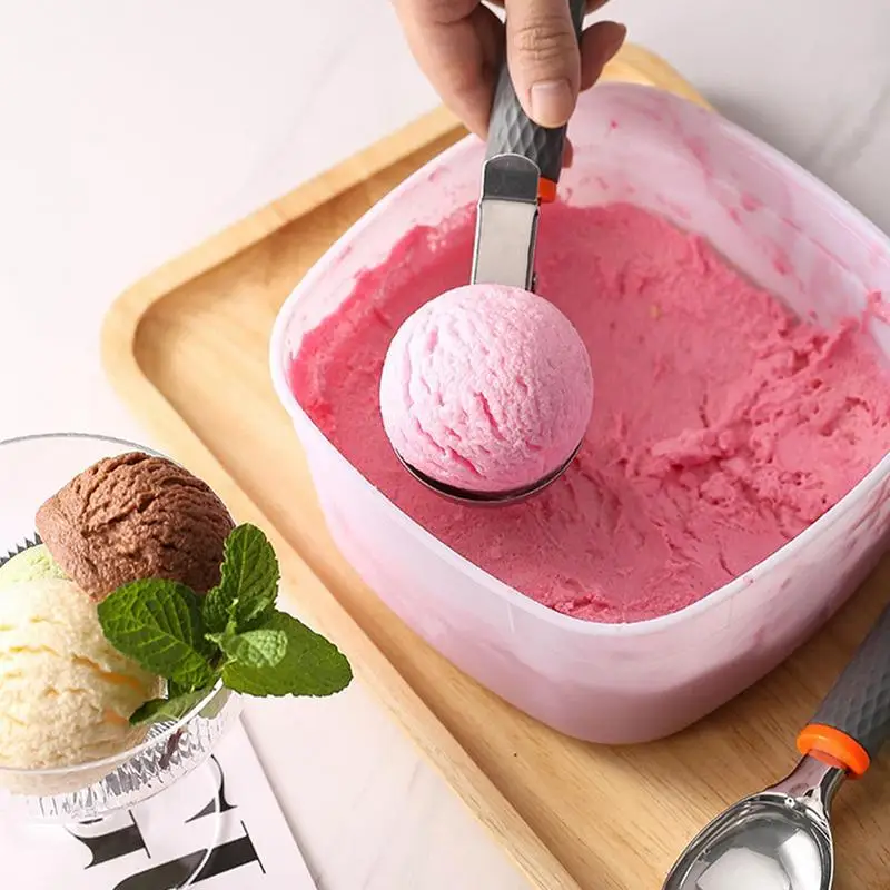 Press Type Stainless Steel Large Ice Cream Scoop Kitchen Pressing Rebound Ice  Cream Digger Fruit Watermelon Ball Maker Spoon - AliExpress