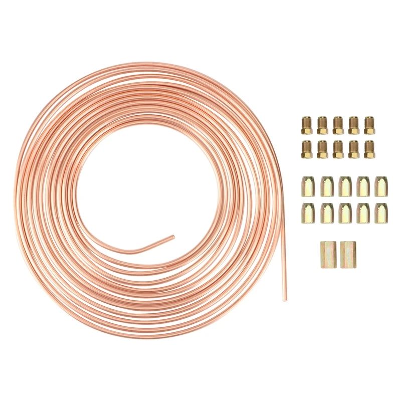 

25 футов, 7,62 м, рулонная трубка, катушка 3/16 дюйма, OD, медная Тормозная труба, шланг, трубопровод, соединение с мужскими и женскими гайками, фитинги