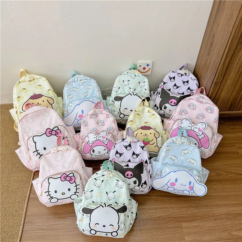 

Sanrio Kids Schoolbag Backpack Hello Kitty Kuromi Cinnamoroll Printed Oxford Cloth Kindergarten Girl Backpack School Supplies