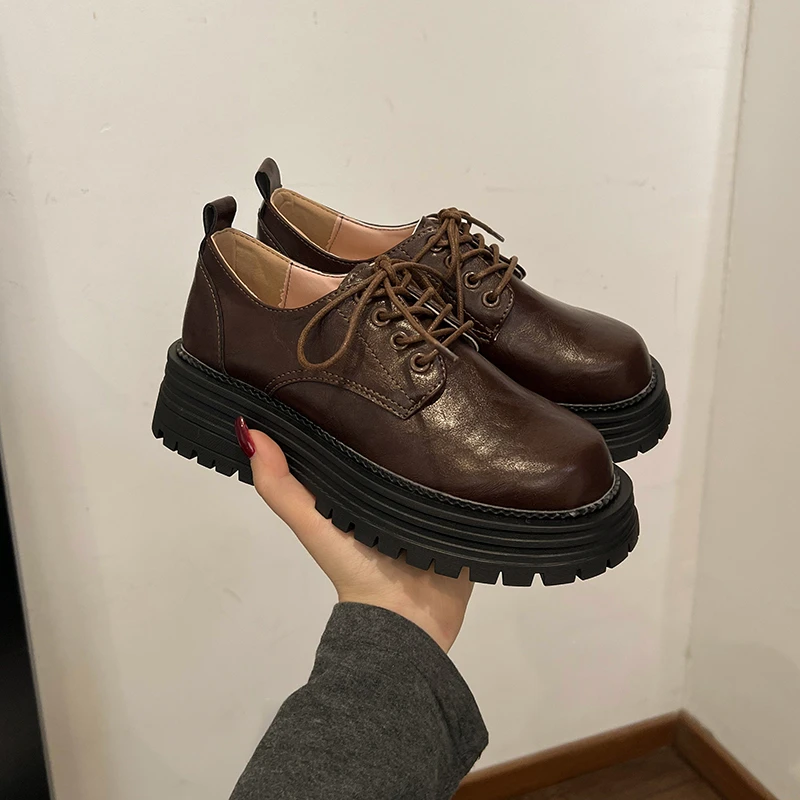 Retro Japanese Brown Loafers Thick Sole Height-Increasing Leather Women's Pumps Autumn 2024 New Mary Janes Lolita Platform Shoes 3