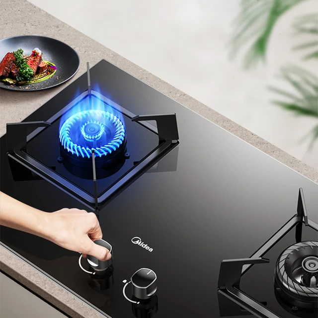 Midea Gas Cooker with 2 Burner Home 5.0kW Fierce Fire Black Crystal Wide  Panel Gas Stove 12T Natural Gas Cooktop Stove Kitchen - AliExpress