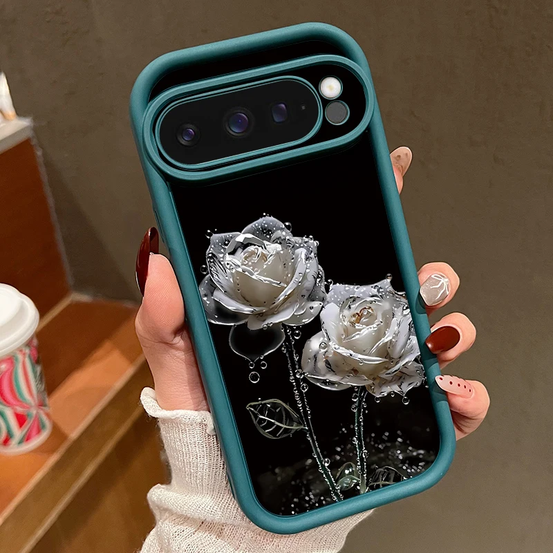 Floral Rose Pattern Shockproof TPU Phone Case - Solid Color, Soft Cover