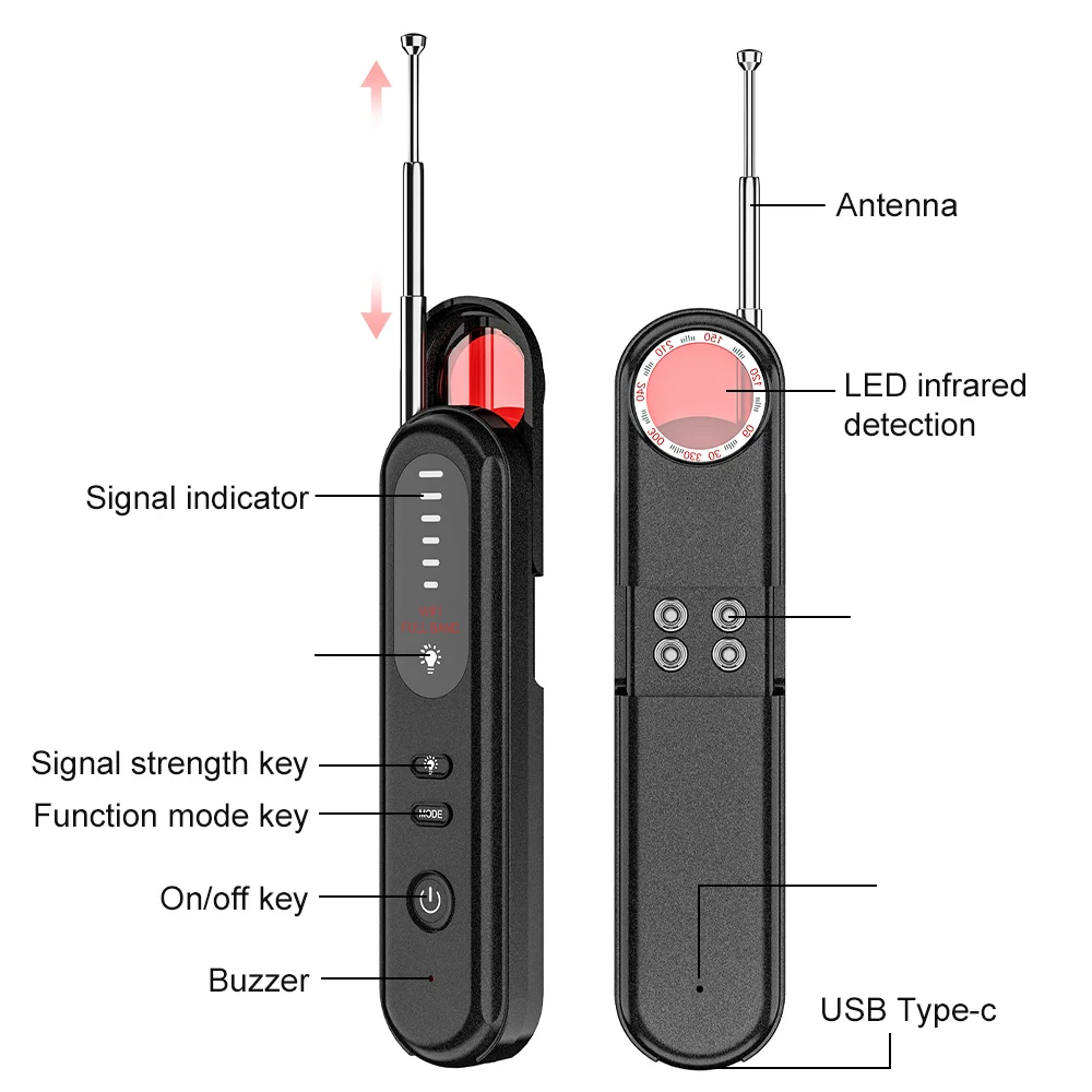 T01 Portable Wireless Signal Detector and Infrared Bug Counterintelligence Hidden Camera Detector Privacy Protector