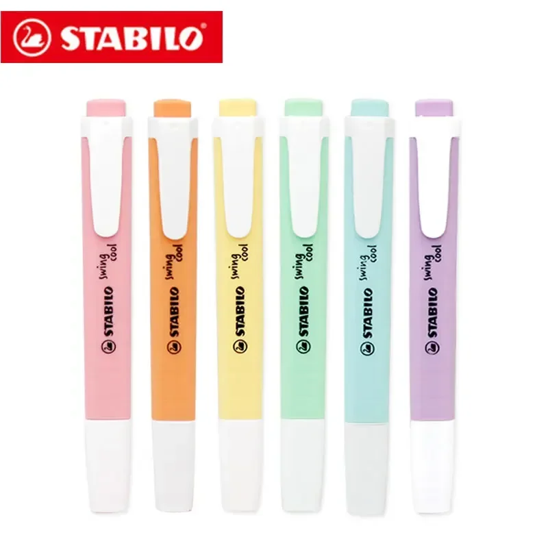 STABILO New 275 Highlighters Pastel Markers Swan Swing 6 Colors Single Text Focus Marker Pens for School Office 1Pcs