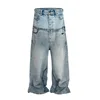 HKSH Spring Autumn New Men's Tide Punk Ripped Denim Pants Women's Spliced Double Layer Waist Baggy Jeans Streetwear Chic  HK3747 4