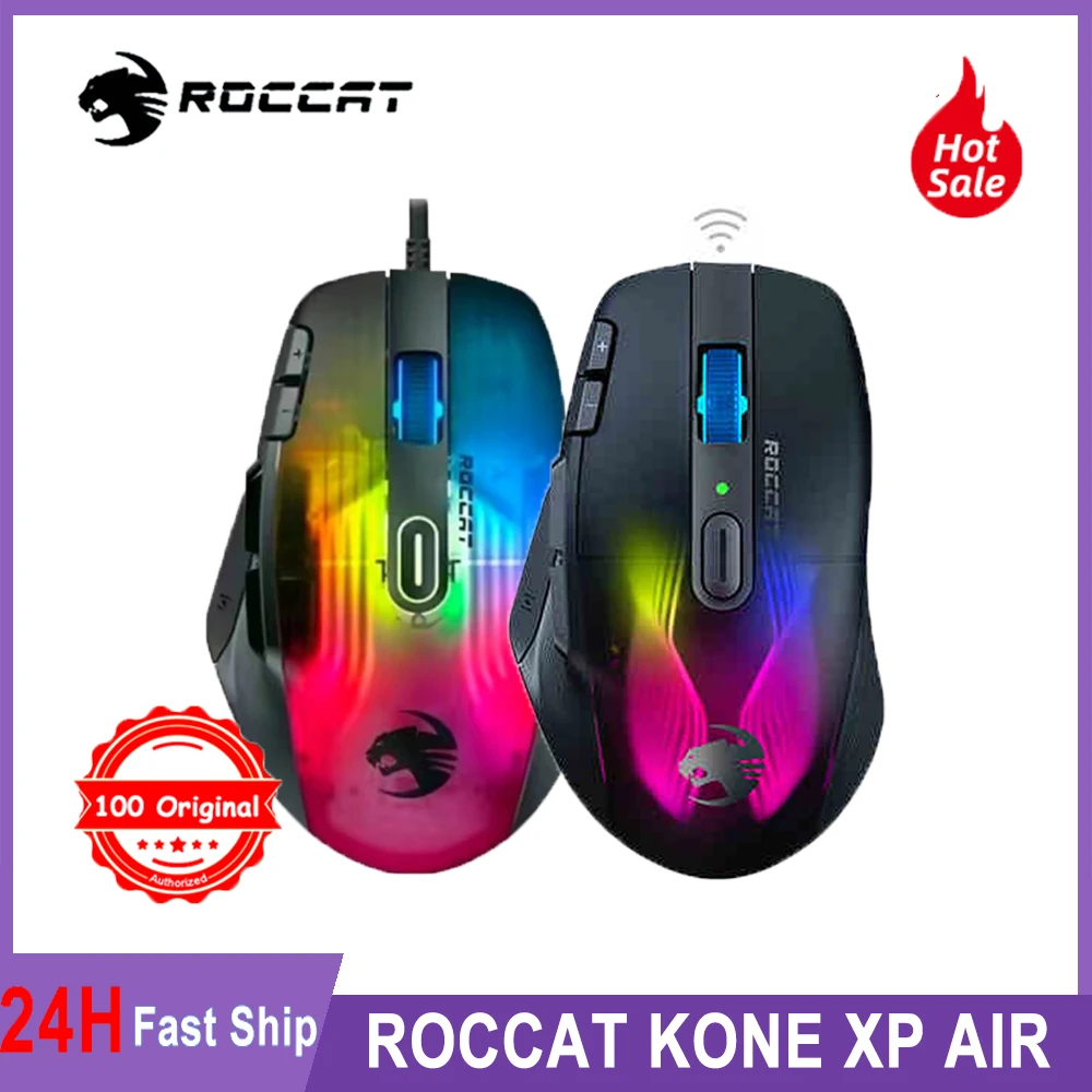 

Original For ROCCAT KONE XP Air Wireless Bluetooth Gaming Mouse 16.8millions 3D RGB Gamer Mice, 19000 DPI, Owl-Eye 2 Engine