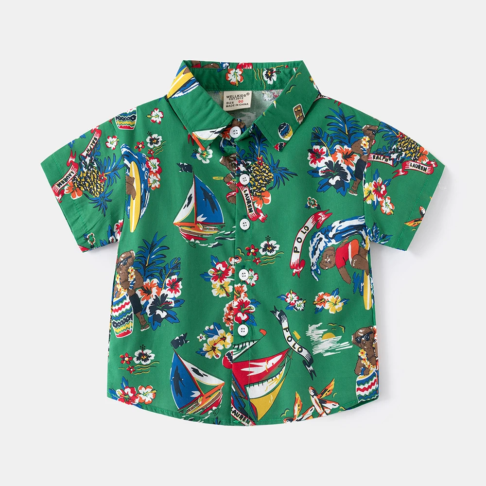 Baby Boys Girls Summer Models Full Print Short-sleeved Shirt Baby Casual Cartoon Shirt